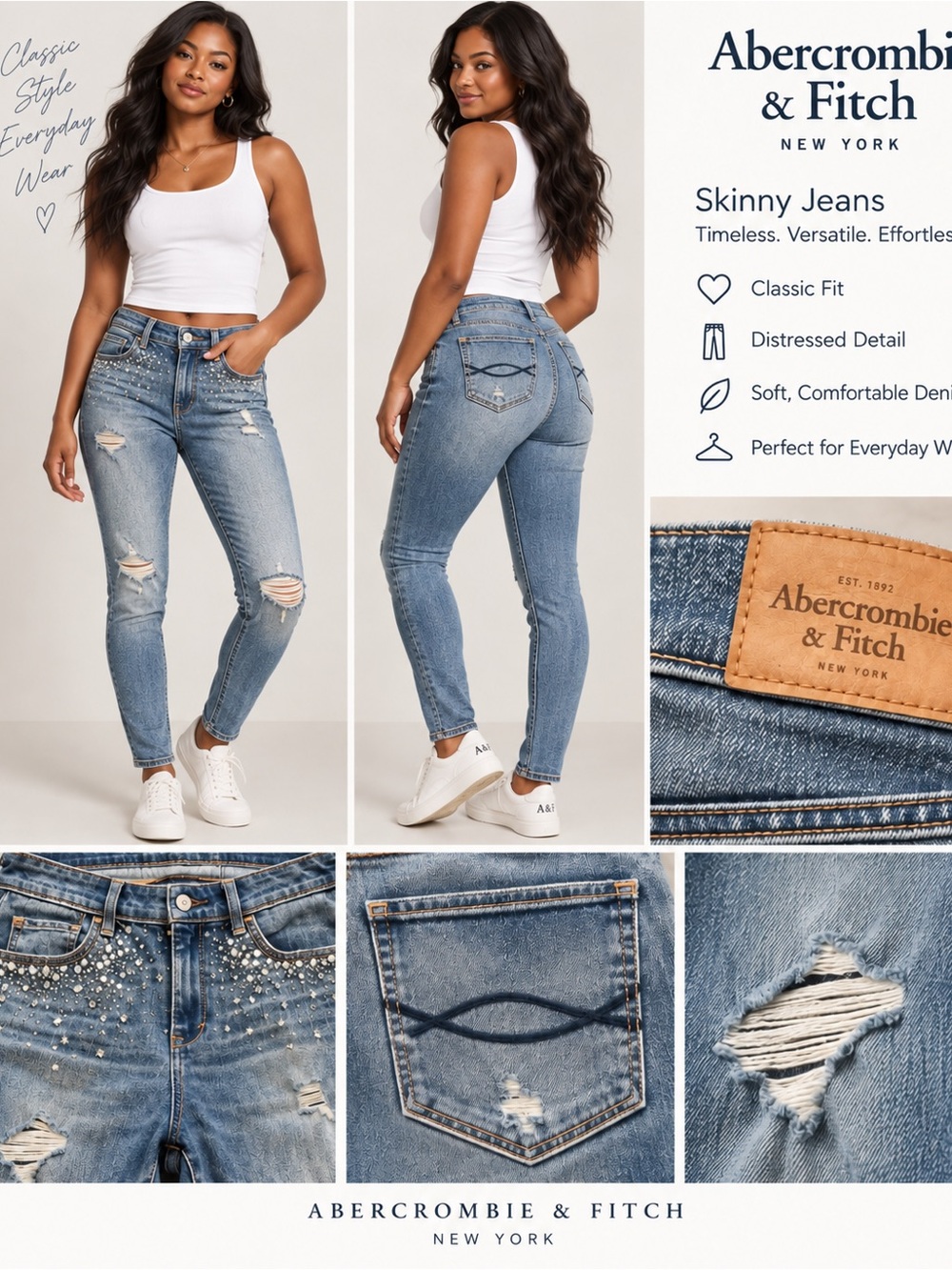 Abercrombie & Fitch Light Blue Studded Distressed Skinny Jeans